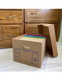 Sturdy corrugated storage file boxes with handles to carry documents to court cases, attorneys offices, or realtors property contracts UOFFICE