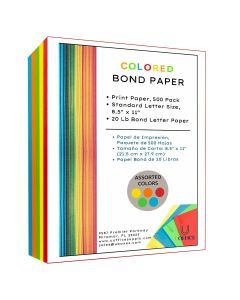 Colored Bond Paper Bundle 8.5" x 11", 20lbs, 500 Pages, Multicolor