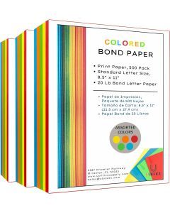 Colored Bond Paper Bundle 8.5" x 11", 20lbs, 1500 Pages, Multicolor
