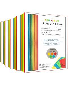 Colored Bond Paper Bundle 8.5" x 11", 20lbs, 2500 Pages, Multicolor 