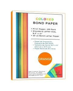 Colored Bond Paper Bundle 8.5" x 11", 20lbs, 100 Pages, Orange